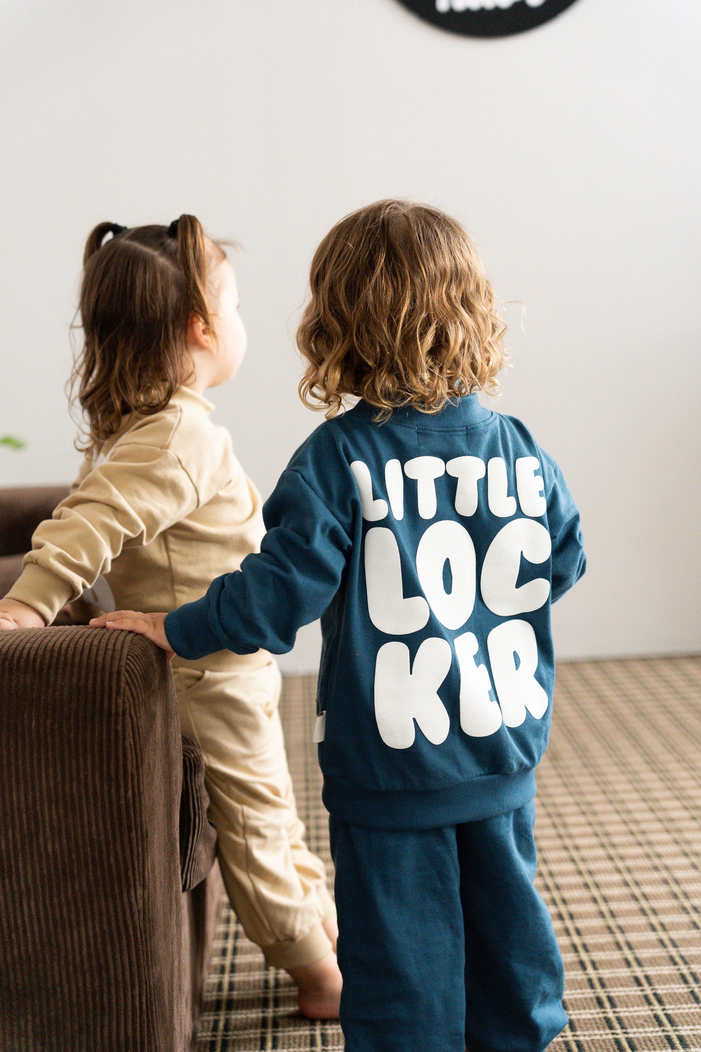 Midnight blue puff print track set for babies, toddler and kids. Made from soft cotton with relaxed fit and puff print logo
