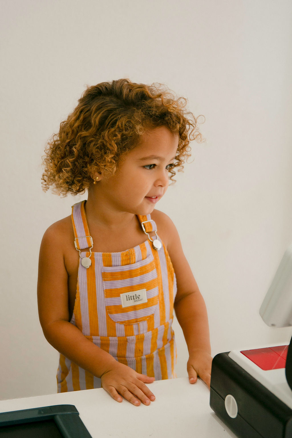 Striped corduroy pinafore dress — Australian kids clothing ethically made by Little Locker