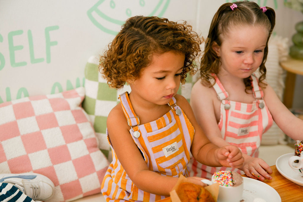 Striped corduroy pinafore dress — Australian kids clothing ethically made by Little Locker