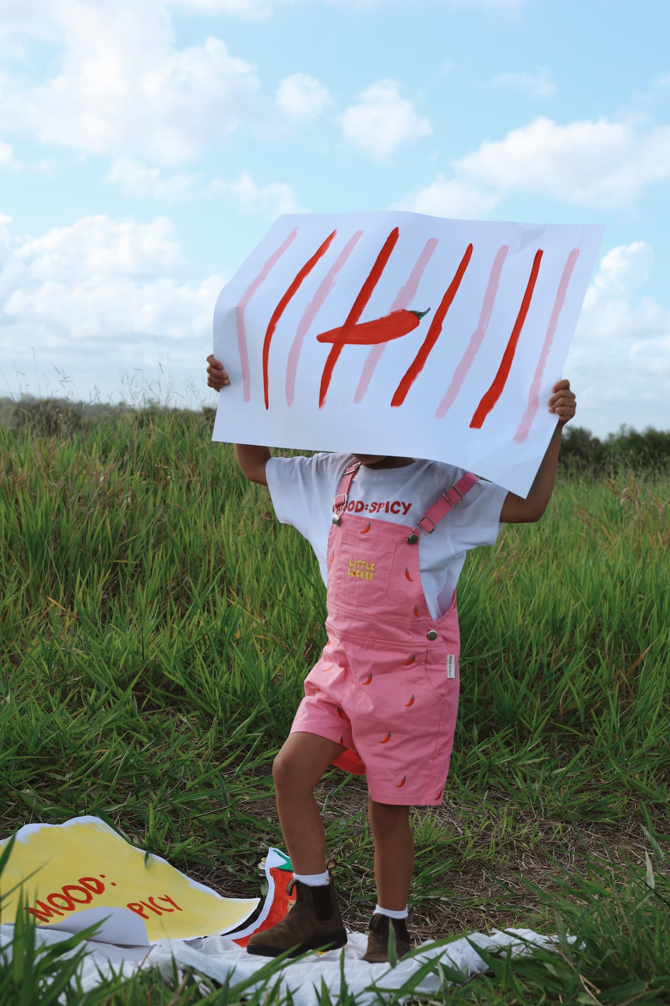 Girls summer pink overalls with chilli embroidery for toddlers and kids.