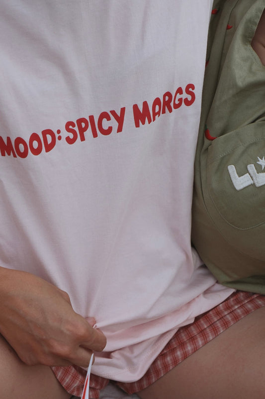 Women's 'MOOD: SPICY MARGS' oversized t-shirt in pink blush, made from 100% cotton and with an oversized, relaxed fit.