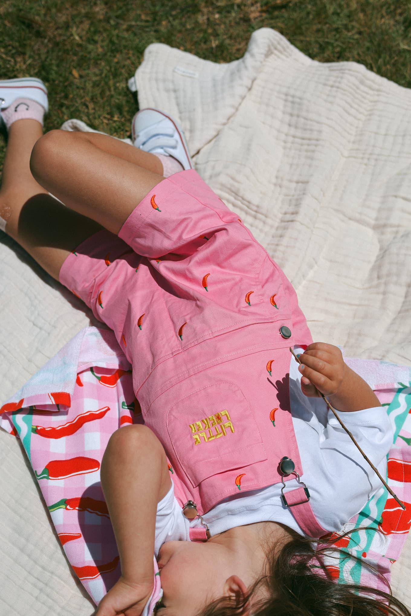 Pink cotton summer overalls for toddlers and kids.
