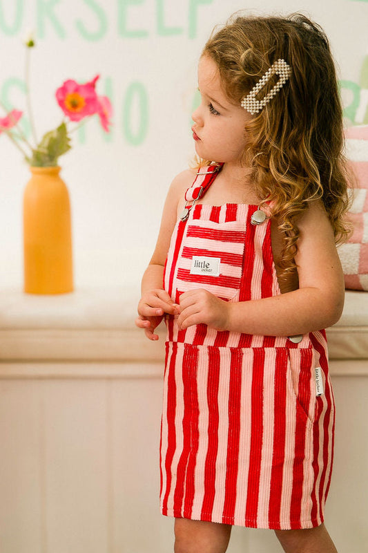 Striped corduroy pinafore dress — Australian kids clothing ethically made by Little Locker